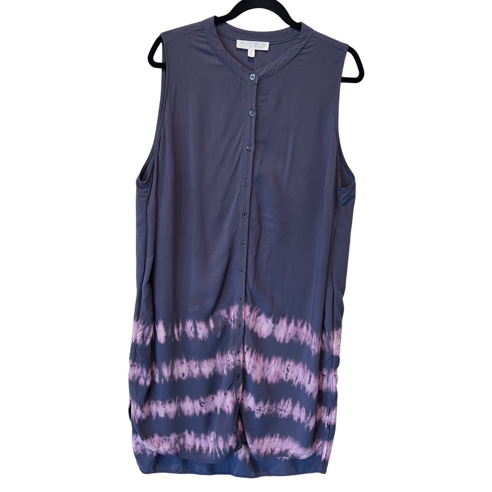 Adyson Parker Women 2X Tie Dye Sleeveless Button Down Rayon Midi Dress Charcoal